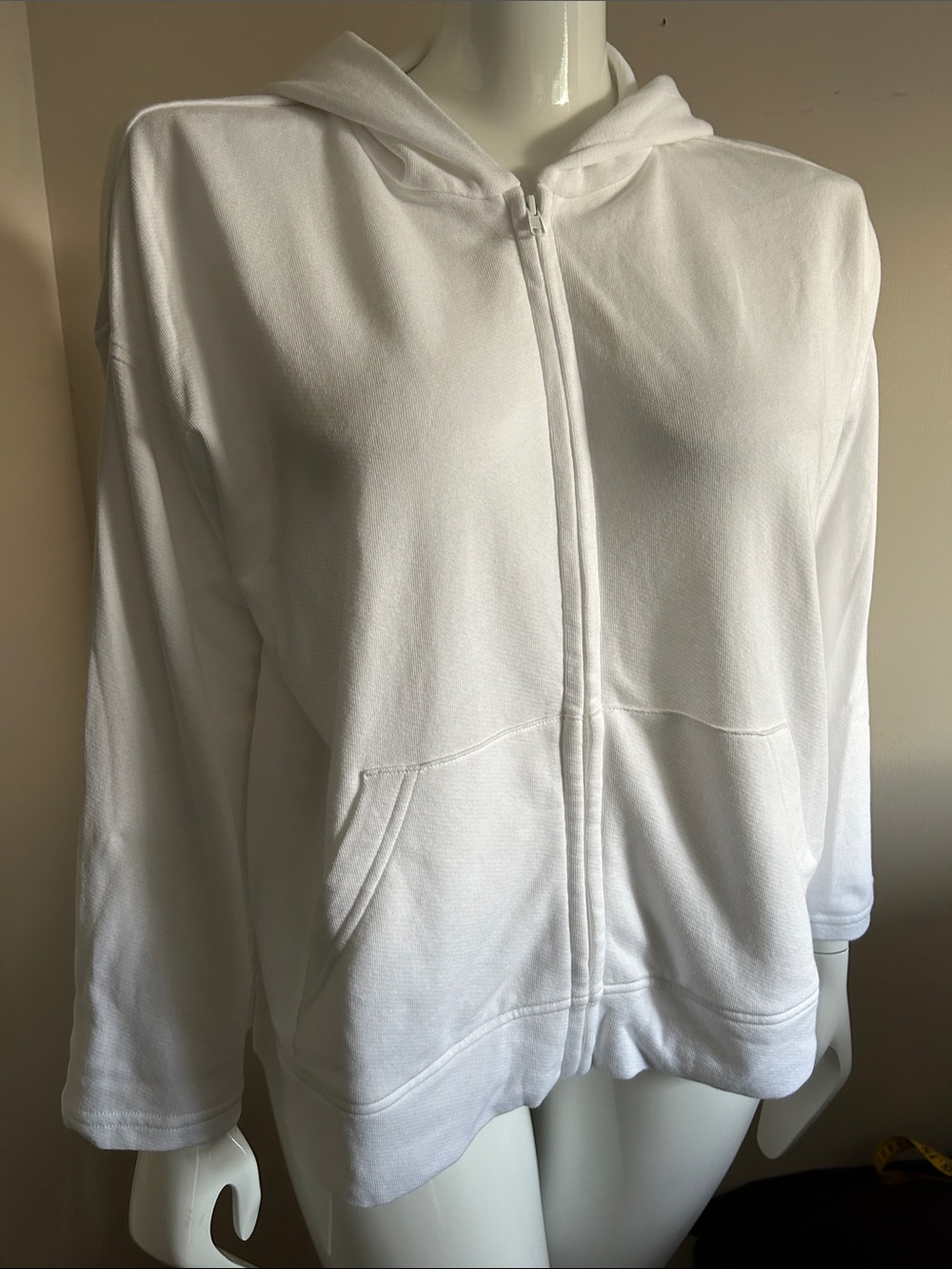 Eileen Fisher White 100% Organic Cotton Terry Zip Up Jacket Slouchy Cozy